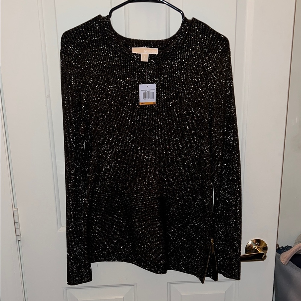 MICHAEL Michael Kors Black Gold Glitter Blouse